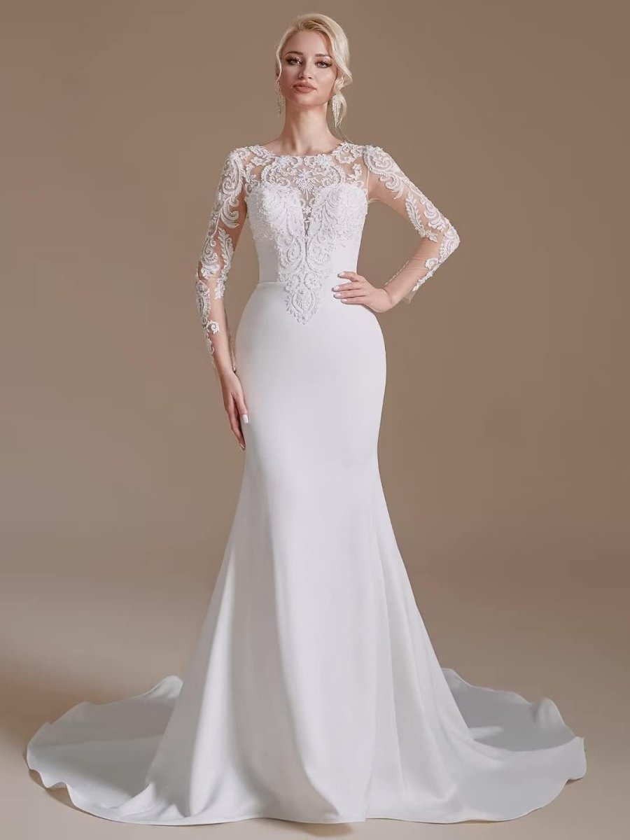 Robe de mariée à encolure bateau en dentelle – Image 4