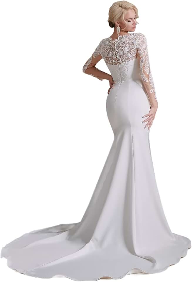 Robe De Mariée Sirène Dentelle Florale Blanche – Image 2