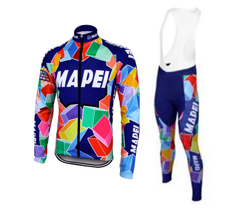 Tenue de Cyclisme rétro Mapei - Veste (polaire) et Pantalon Long - Multicolore – Image 2