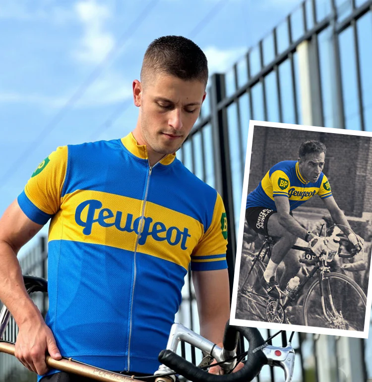 Maillot de cyclisme rétro Peugeot-Dunlop - Bleu/Jaune - Gruppo Sportivo – Image 4